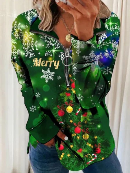 

Christmas Xmas Long Sleeve Plus Size Printed Tops Sweatshirts, Green, Hoodies & Sweatshirts