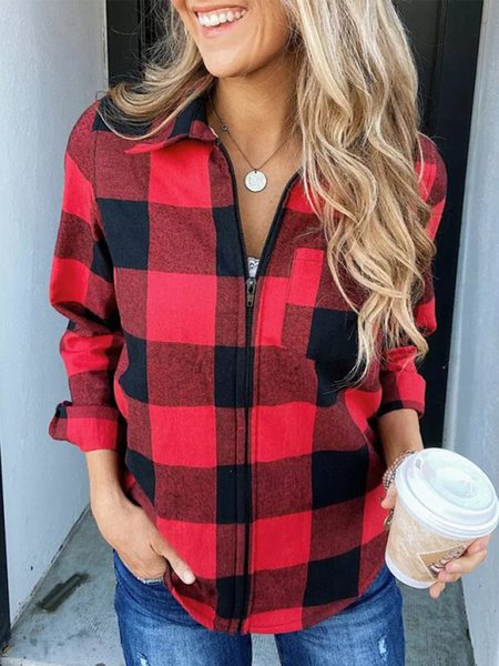 

Geometric Loosen Vacation Outerwear, Red, Outerwear