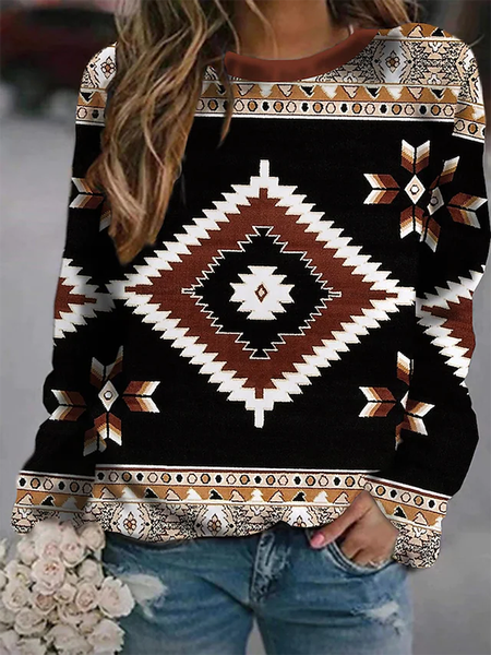 

Long Sleeve Printed Casual Crew Neck Sweatshirt, Black, Hoodies & Sweatshirts