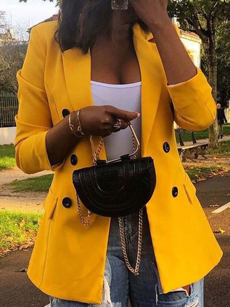 

Lapel Solid Long sleeve Elegant Outerwear, Yellow, Blazers