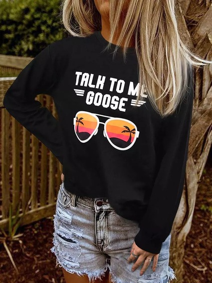 

Letter Crew Neck Loosen Sweatshirt, Black, Sweatshirts & Hoodies