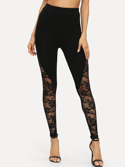 Floral Regular fit Leggings, Black, Leggings