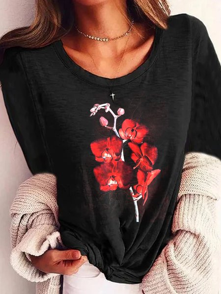 

Crew Neck Loosen Shirts & Tops, Black, T-Shirts