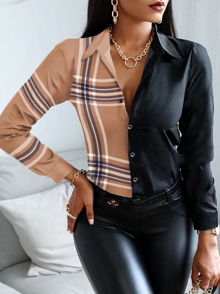 

Regular Fit Checked/Plaid Simple Shirt, Black, Blouses and Shirts