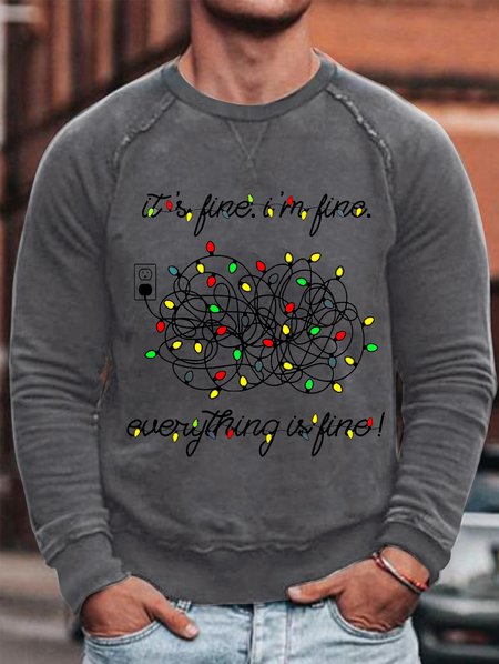 

I'm Fine Printed Crew Neck Sweatshirt, Gray, Hoodies&Sweatshirts
