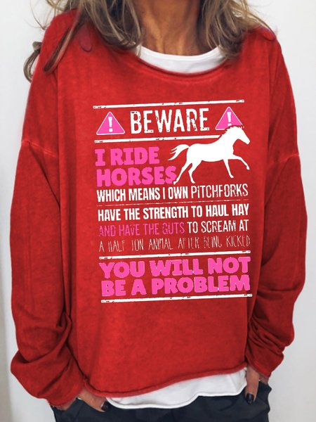 

Horse Rider Gift Regular Fit Casual Letter Sweatshirt, Red, Hoodies&Sweatshirts