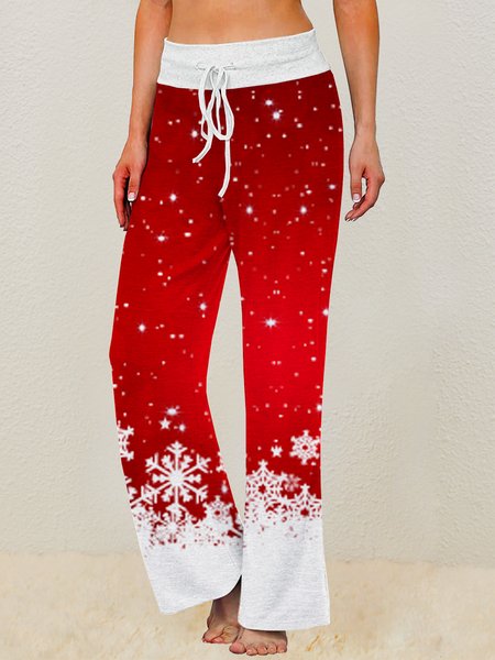 

Christmas Cradient Snowflake Slacks Pants, Red, Pants