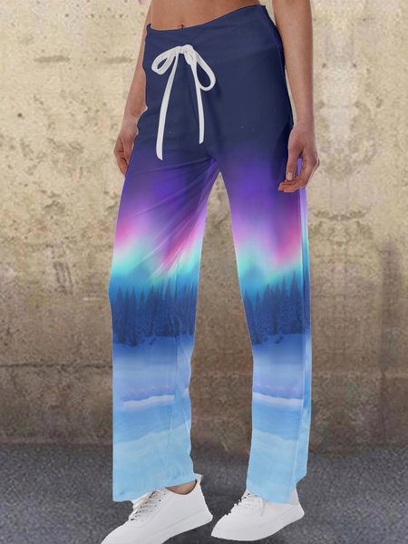 

Gradient print casual wide-leg trousers, As picture, Pants