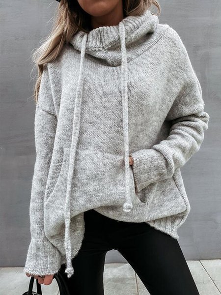 

Solid Long Sleeve Loosen Casual Sweater, Gray, Pullovers