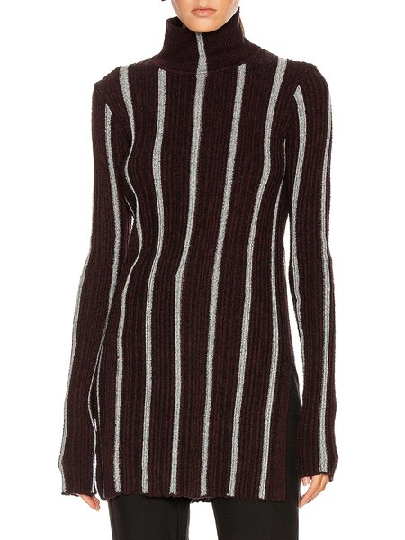 

High Neck Skinny Casual Sweater, Stripe, Pullovers