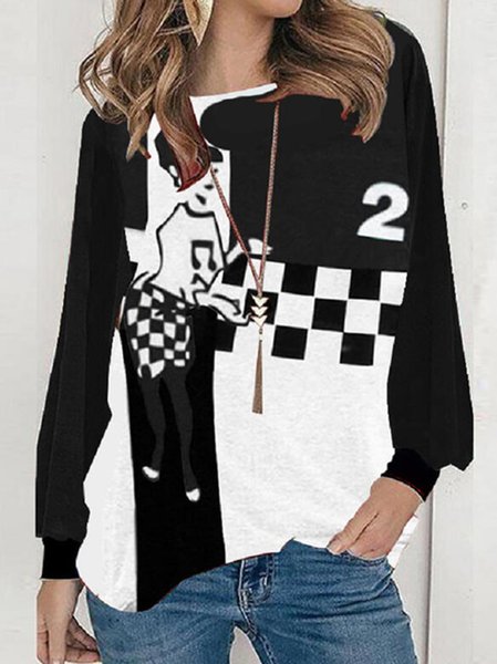 

Casual Crew Neck Loosen Shirts & Tops, Black, Long sleeve tops