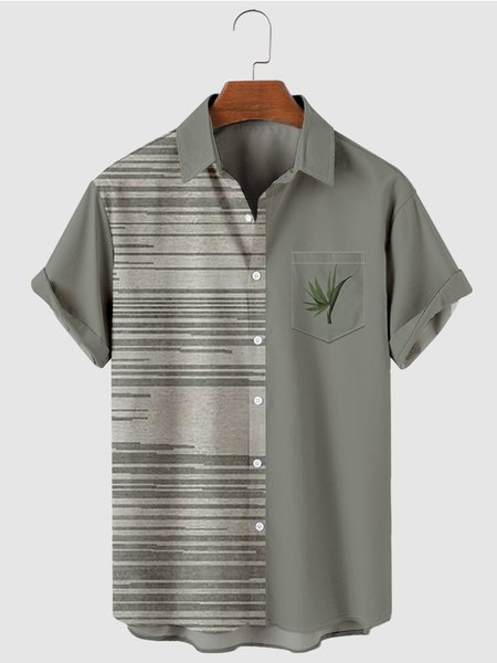 

Striped Short Sleeve Casual Shirts, Gray, Shirts ＆ Blouse