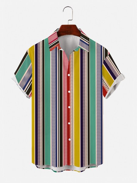 

Striped Vacation Shirt Collar Shirts, As picture, Men's Floral shirt