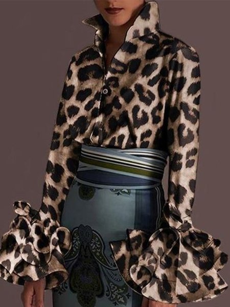 

Long Sleeve Leopard Regular Fit Lady Shirt, Blouses and Shirts