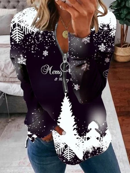 

Christmas Xmas Long Sleeve Plus Size Printed Tops Sweatshirts, Black, Hoodies & Sweatshirts