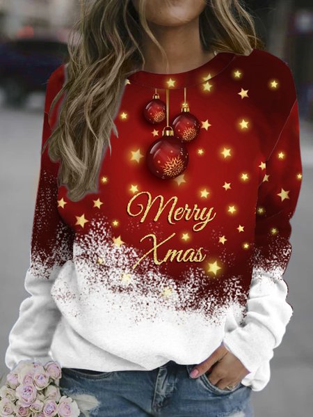 

Christmas star gradient print round neck long-sleeved sweatshirt, As picture, Hoodies&Sweatshirts