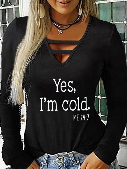 

Simple V Neck Regular Fit Shirts & Tops, Black, Long sleeve tops
