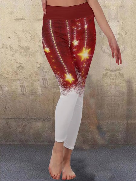 Star gradient print high-waist stretch yoga leggings, As picture, Leggings