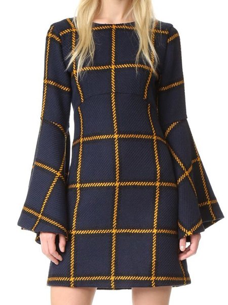 

Elegant Regular Fit Crew Neck Long sleeve Dress, As picture, Mini Dresses