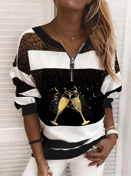 

V Neck Loosen Casual Sweatshirt, Black, Sweatshirts & Hoodies