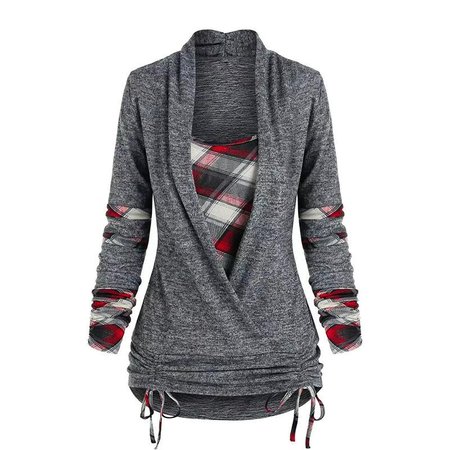 

Plaid Casual Shirts & Tops, Gray, Long sleeves