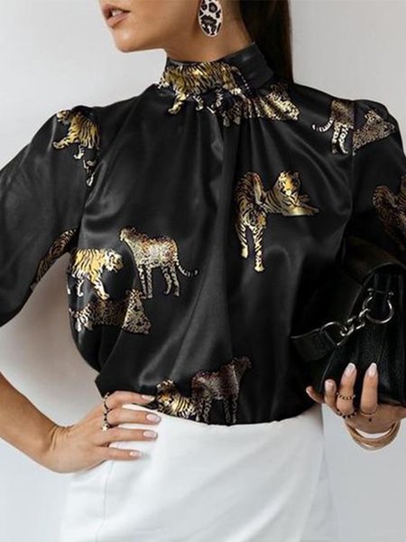 

Long Sleeve Regular Fit Elegant Top, Black, Blouses and Shirts