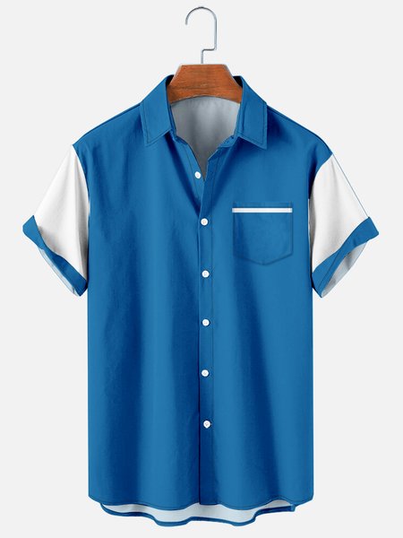 

Shirt Collar Short Sleeve Shirts, Blue, Men's shirts