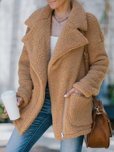 

Solid Casual Loosen Long Sleeve Outerwear, Brown, Coats