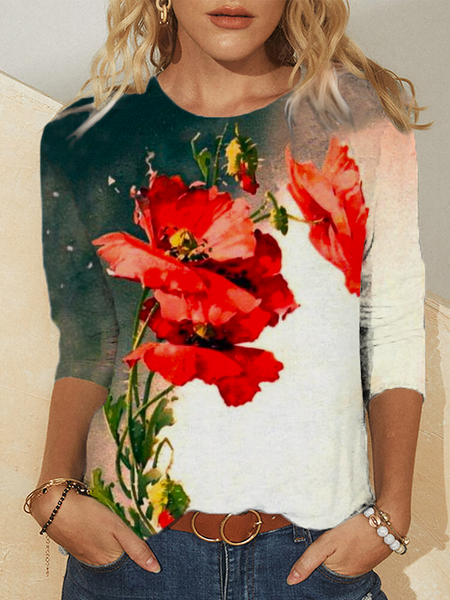 

Plus size Poppy Printed Casual Shirts & Tops, Multicolor, T-Shirts