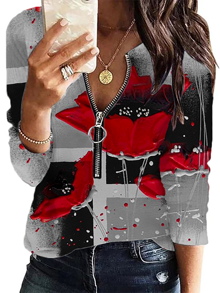 

Plus size Poppy Floral Casual Shirts & Tops, Multicolor, T-Shirts