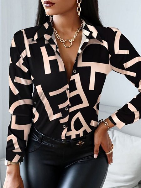 

Long Sleeve Shirt Collar Regular Fit Lady Shirt, Black, Blouses and Shirts