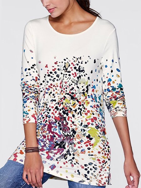 

Vintage Regular Fit Long Sleeves Poka Dot Pritned Shirts & Tops, White, Tops