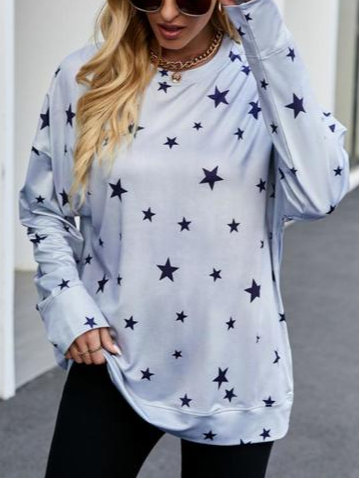 

Cotton Crew Neck Off Shoulder Loosen Sweatshirt, Blue, Sweatshirts & Hoodies