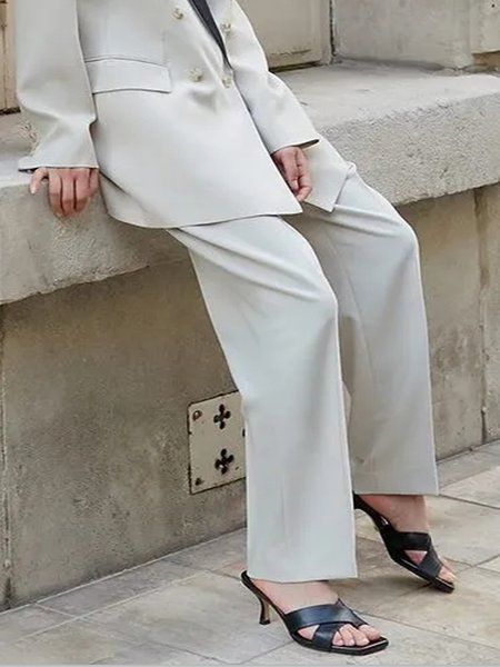 

High Waist Solid Loosen Pants, As picture, Straight Leg Pants