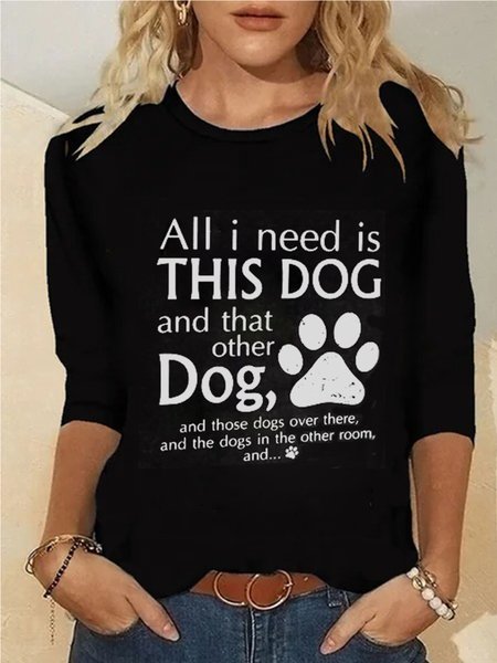 

Casual Letter Crew Neck Long Sleeve Tops, As picture, Tops