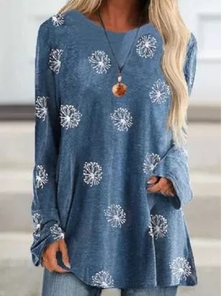 

Floral Cotton Blends Regular Fit Shirts & Tops, Blue, Long sleeve tops