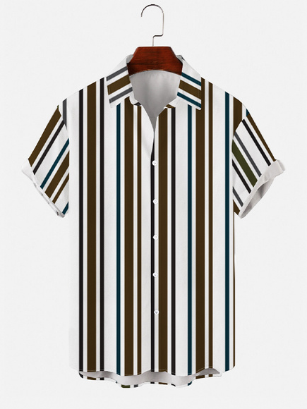 

Short Sleeve Striped Outdoor Shirts & Tops, As picture, Men's Floral shirt