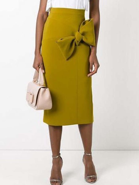 

Solid Elegant Regular fit Straight Skirt, As picture, Midi Skirts