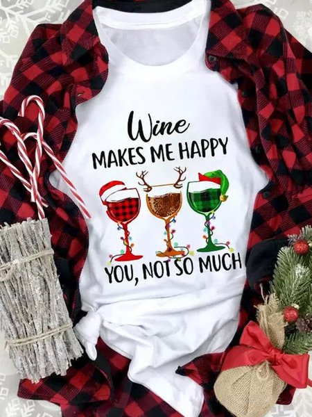 

Christmas Wine Makes Me Happy Women's T-shirt, White, T-shirts