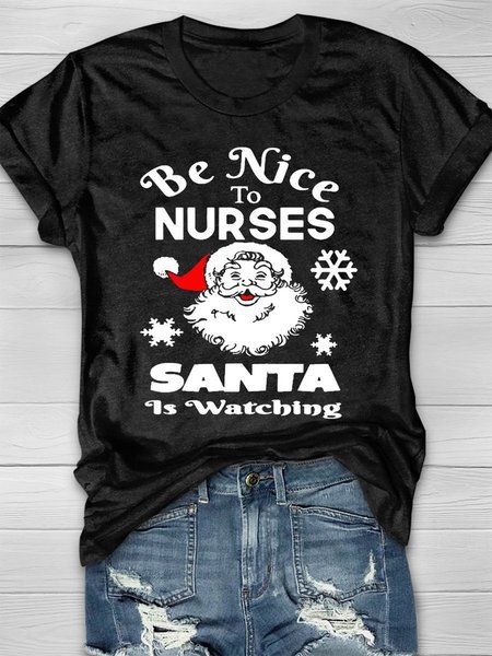 

Be Nice To Nurses Print Short Sleeve T-shirt, Black, T-shirts