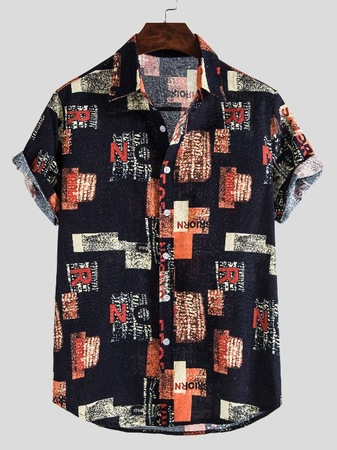 

Cotton Shirt Collar Short Sleeve Shirts & Tops, As picture, Shirt
