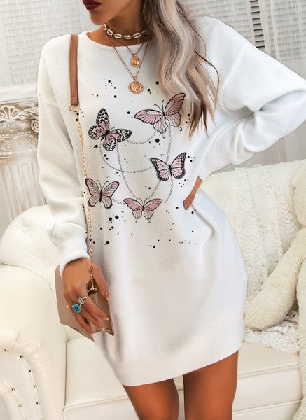 

Casual Butterfly Loosen Dresses, White, Mini Dresses