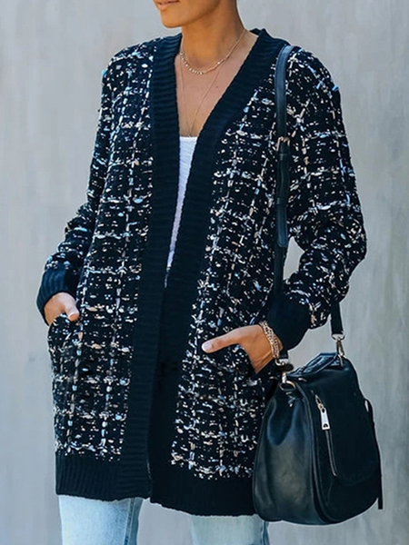 

Solid Casual V Neck Cardigan, Blue, Cardigans