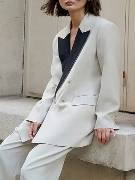 

Elegant Lapel Color Block Outerwear, As picture, Blazers