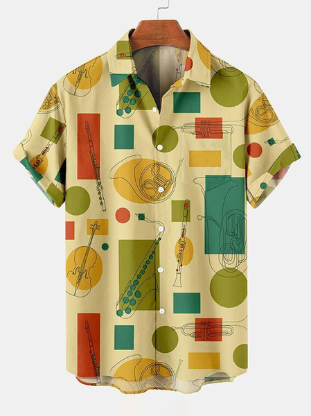

Vacation Music Short Sleeve Shirts & Tops, As picture, Men's Floral shirt