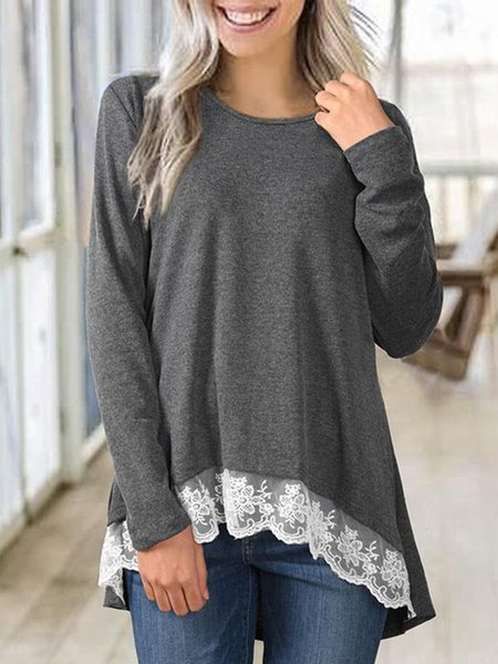 

Loosen Crew Neck Lace Shirts & Tops, Gray, Tees & T-shirts