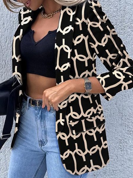 

Elegant Lette Printed Lapel Outerwear, As picture, Blazers