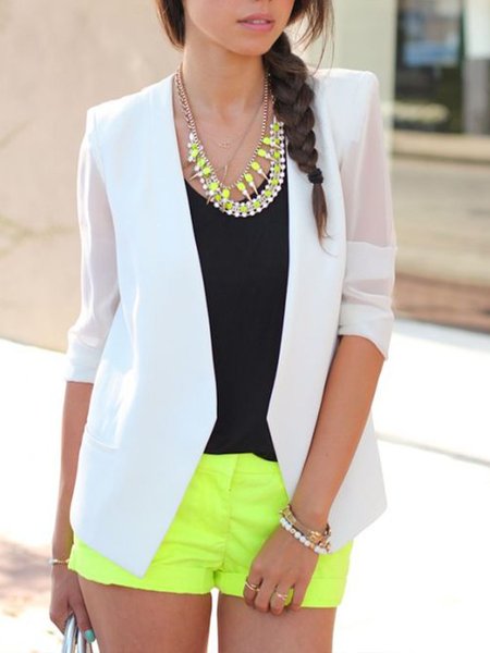 

Plain Elegant Regular Fit Outerwear, White, Outerwear