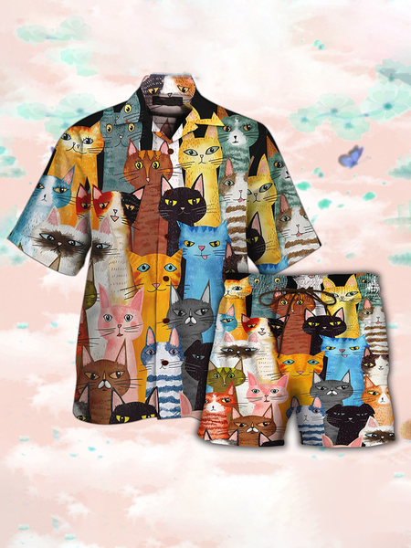 

Lapel Short Sleeve Suits, Multicolor, Men's sets