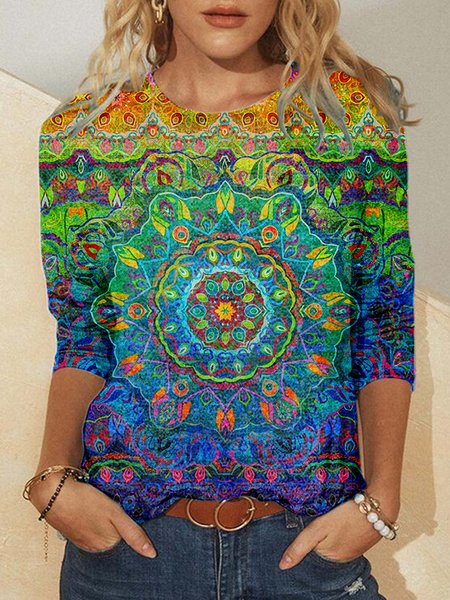 

Crew Neck Paisley Loosen Shirts & Tops, As picture, Hoodies&Sweatshirts